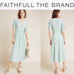 FAITHFULL THE BRAND CHIARA WRAP MIDI DRESS KAIA FLORAL GREEN BOHO ANTHROPOLOGIE